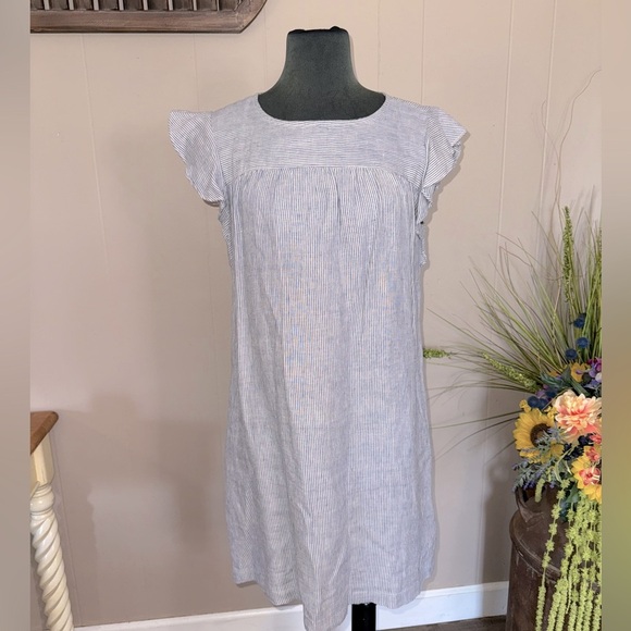 Cynthia Rowley • Linen Pinstripe Flutter Sleeve Sun Dress - Picture 1 of 8
